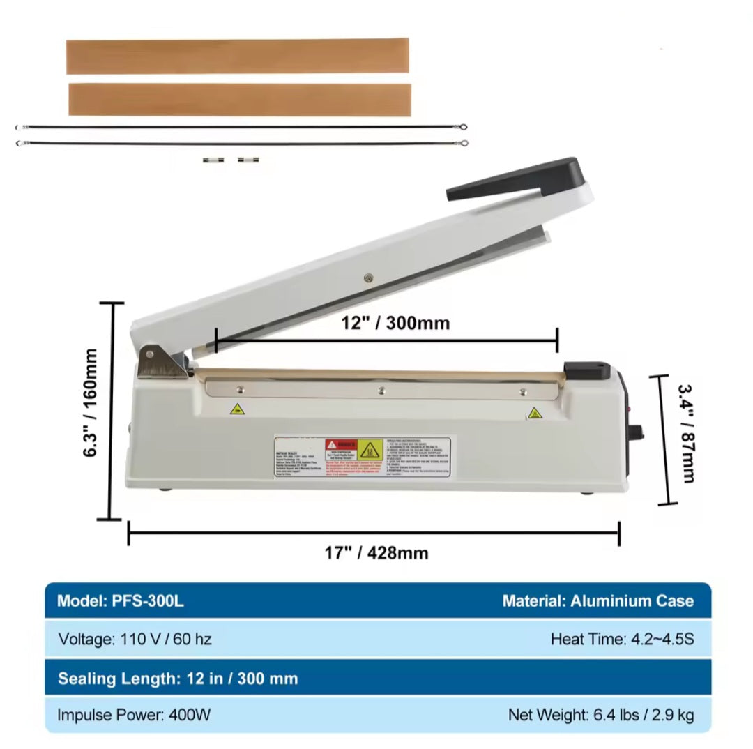 12 Inch Professional Impulse Manual Heat Sealing Machine with Adjustable Heating Mode