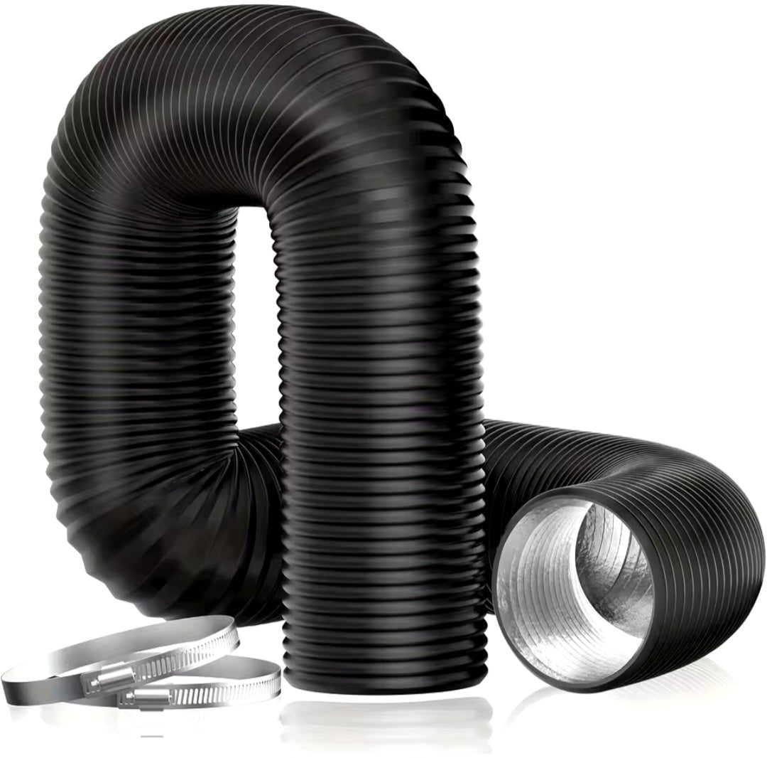 Flexible 4 Inch Black Ducting (5ft) With Clamps