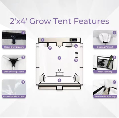 Walden White 2x4 Grow Tent - 100% PEVA
Non-Toxic, Triple Layer Vinyl - EcoWhite Reflective
Interior & Infinity View Windows