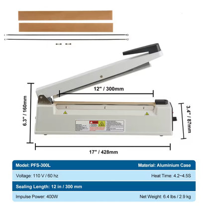12 Inch Professional Impulse Manual Heat Sealing Machine with Adjustable Heating Mode