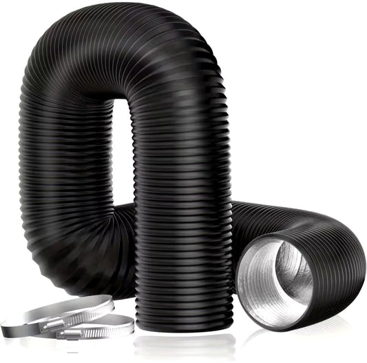 Flexible 4 Inch Black Ducting (5ft) With Clamps